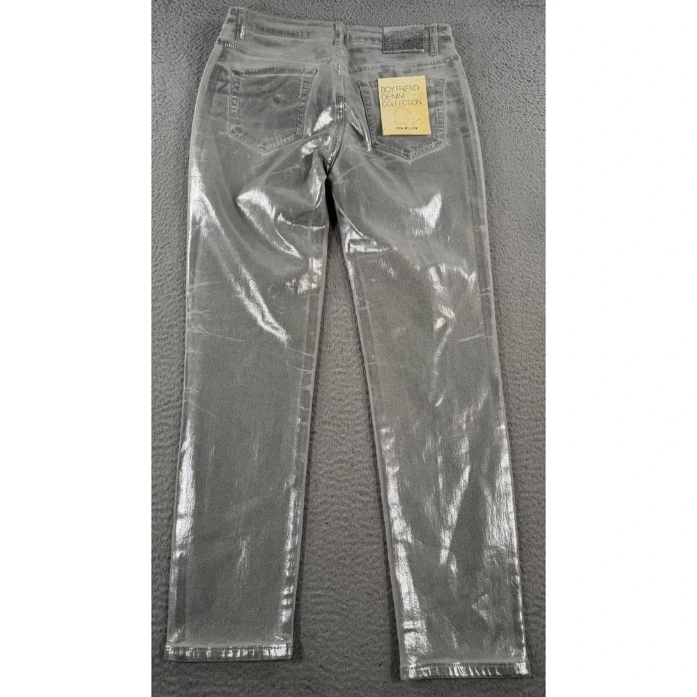 Toxik3 Jeans Womens XL/42 Gray Silver Metallic Coated‎ Boyfriend NWT